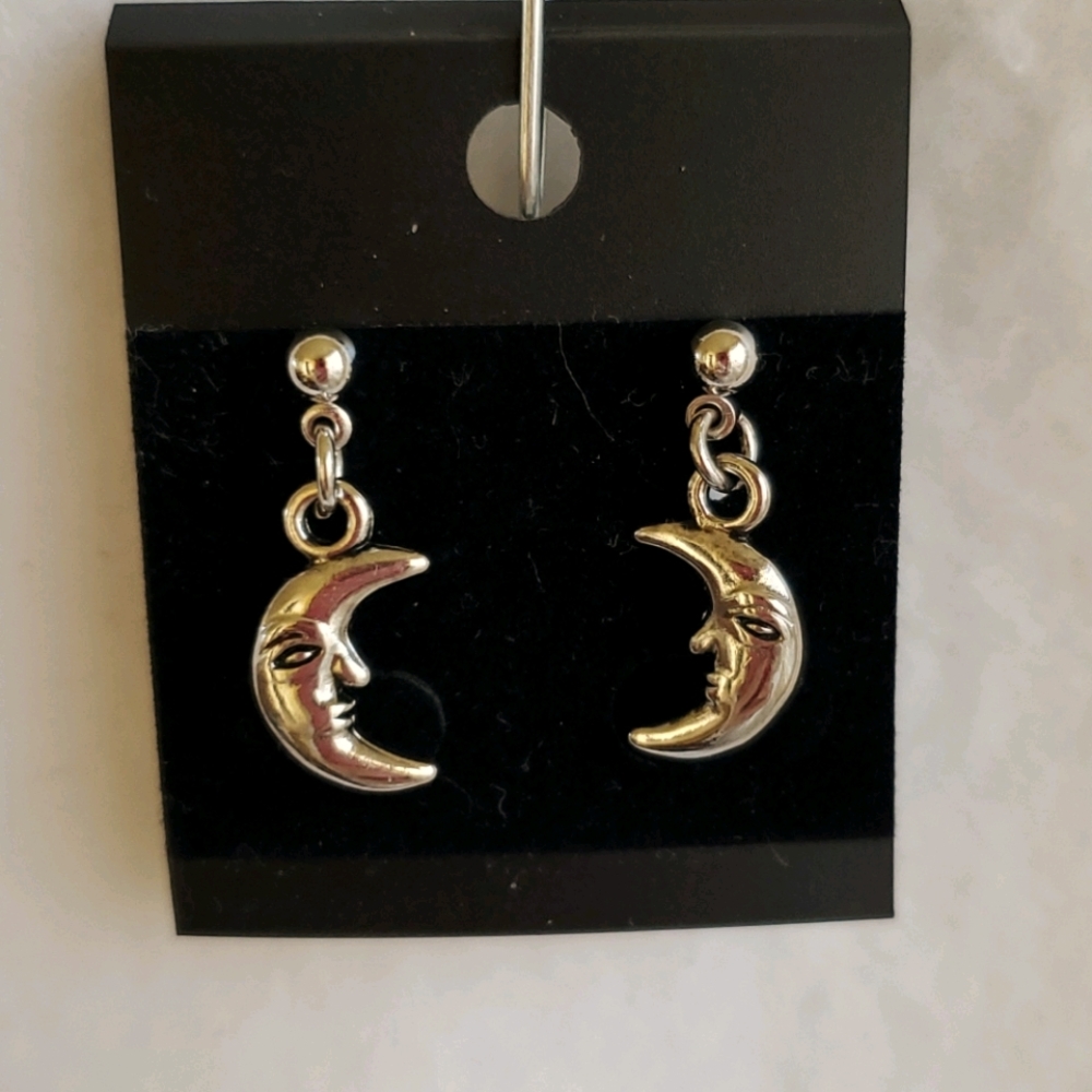 Womens silver moon post earrings
